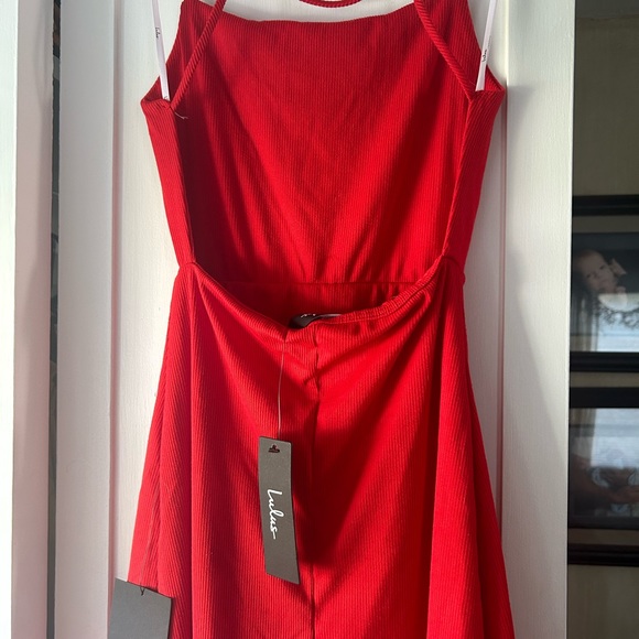 Lulu’s red open back backless strappy sleeveless ribbed minidress mini dress - Picture 5 of 6